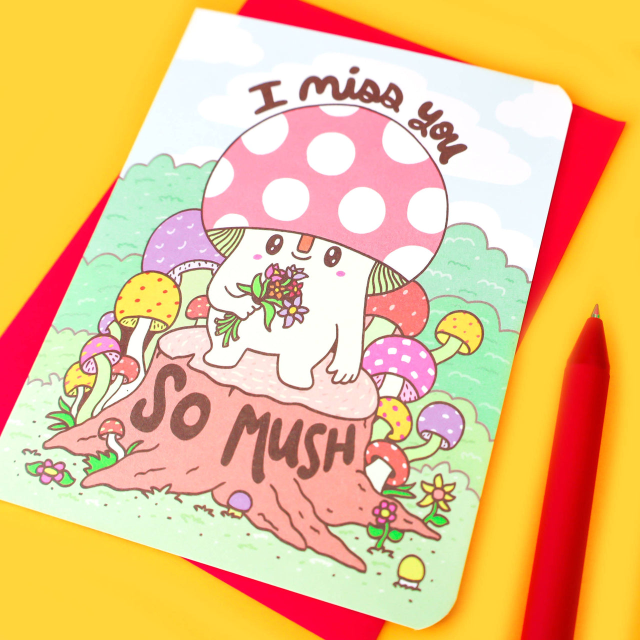 Miss You So Mush Mushroom Friendship Card