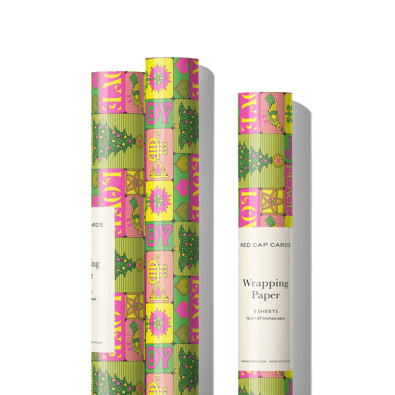 Peace, Love, Joy holiday wrapping paper: Rolls of 3 sheets