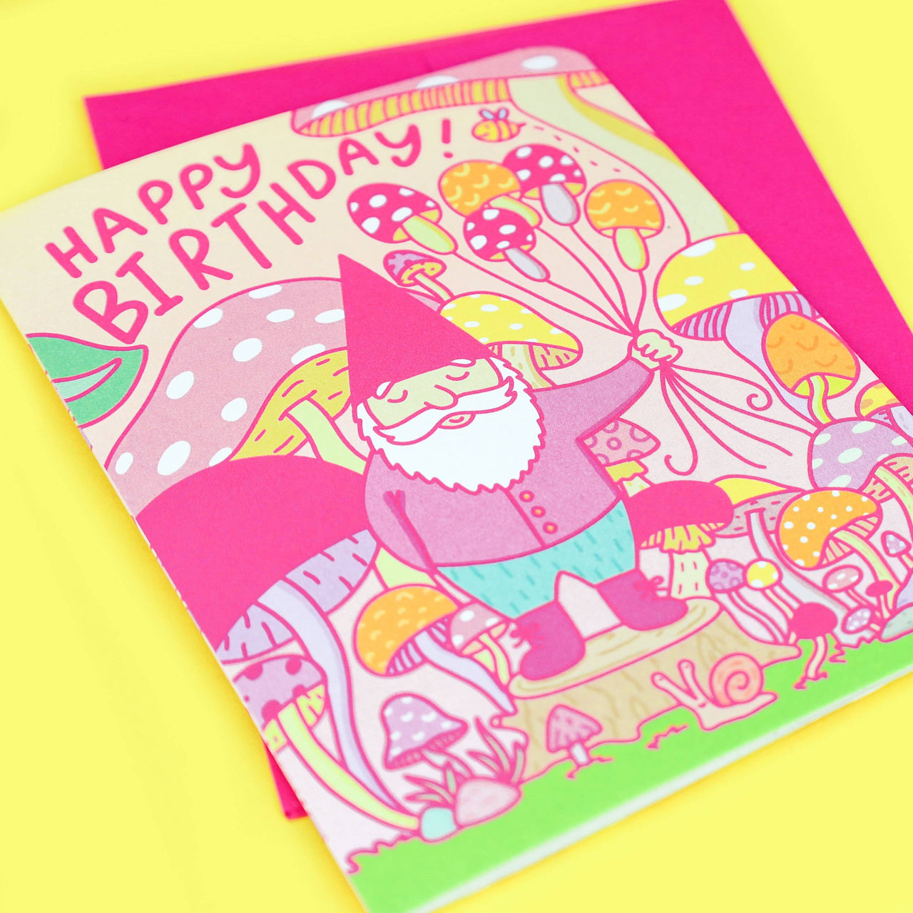 Woodland Gnome Fairy Mushroom Garden Birthday Card