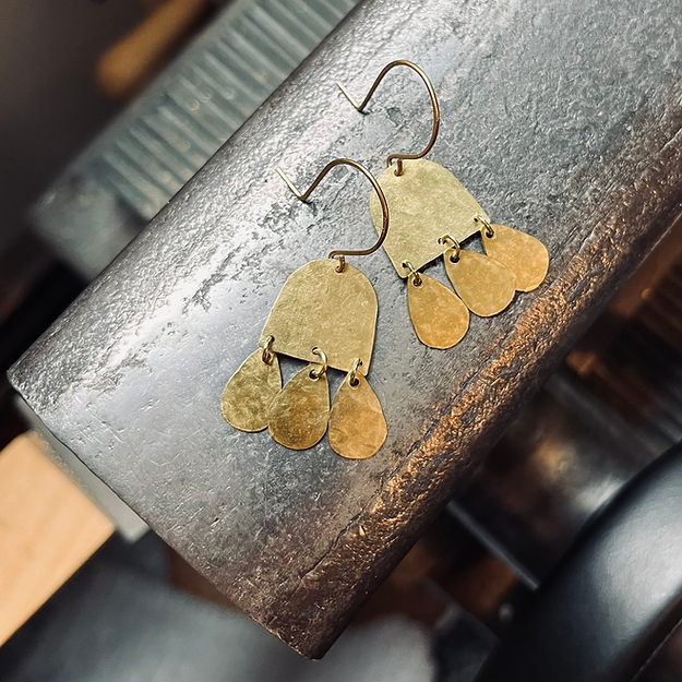 Rain Cloud Earrings - Hammered Brass