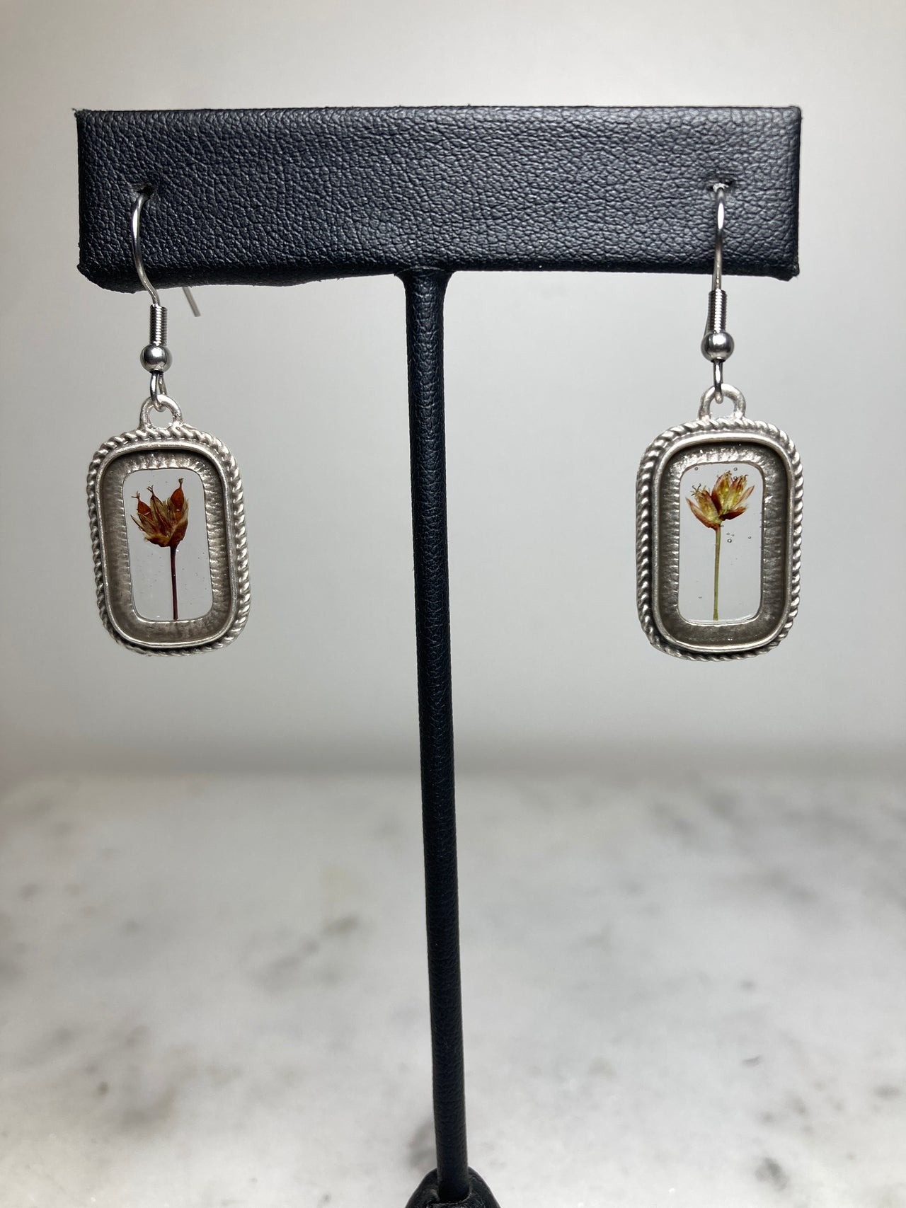 Single Flowering Sedge Framed Earrings