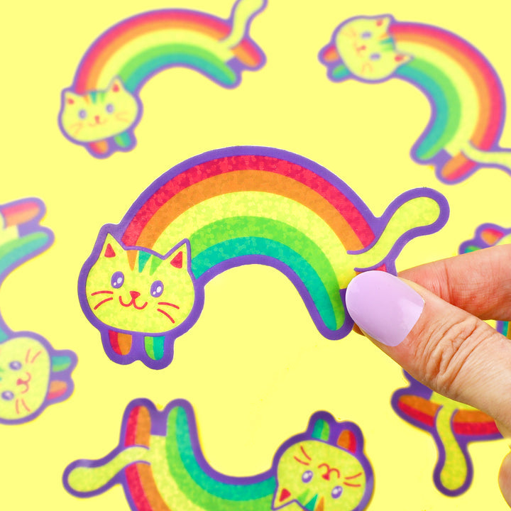 Glitter Rainbow Cat Vinyl Sticker