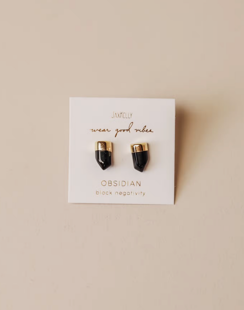 Gold Dip - Obsidian Point Earrings