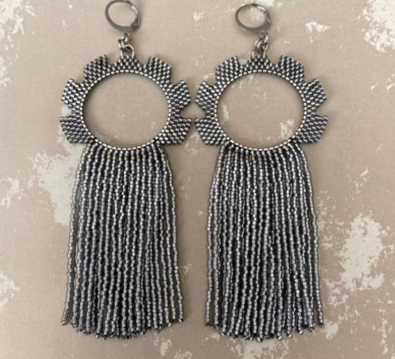 Fringed Ripsaw Earrings - Grey Silver (Set B)