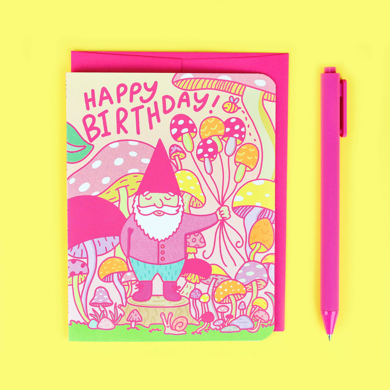 Woodland Gnome Fairy Mushroom Garden Birthday Card